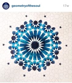 a blue and white pattern with stars in the middle, on a sheet of paper that says geometyrothhesoul