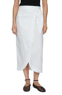 Polished and pretty describes a linen midi that features a gently curved hem and a joyful bow tied at one side. Side tie closure Back elastic waist 100% linen Machine wash, line dry Imported Elastic Waist, Womens Bottoms, Midi Skirt, Elastic, Mango, Nordstrom