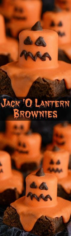 jack o'lantern brownies with orange frosting on them