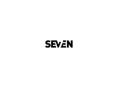 the word seven is written in black on a white background