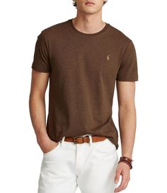 From Polo Ralph Lauren&#x2C; this tee features:crew necklineshort sleevesmulticolored signature embroidered pony at the left chestcottonmachine washImported. Classic Brown T-shirt For Summer, Classic Brown Short Sleeve Top, Ralph Lauren Crewneck, Dillard's, Polo Ralph Lauren Mens, Cotton Shorts, Polo Ralph, Short Sleeve Tee, Men's Polo Shirt