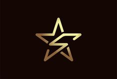 a gold star on black background with the letter s in it's center and an arrow