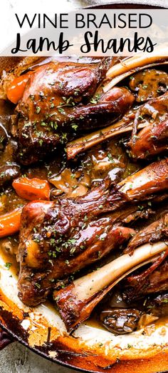 a pan filled with lamb shanks covered in gravy