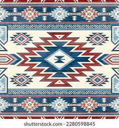 an old navajo rug with red, white and blue colors