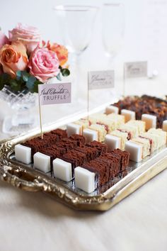 there are many different desserts on the tray and one is for each individual to eat