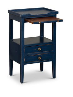 an end table with two drawers and one drawer on the bottom, against a white background