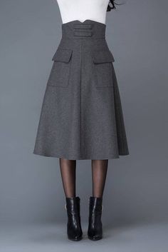 Gray wool skirt midi skirt winter skirts high waisted | Etsy Winter Midi Skirt With Pockets, Winter Full Skirt Bottoms With Pockets, Winter Flared Skirt With Pockets, Gray Workwear Skirt With Pockets, Gray Lined Skirt For Work, Fall Midi Skirt With Side Pockets, Fitted Gray Skirt With Pockets, Gray Fitted Skirt With Pockets, Gray Flared Workwear Skirt