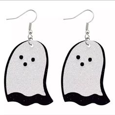 Super Cute, Festive And Lightweight Double Layer Of Sparkly White Ghost Cutout Silver Ear Wire Firm Price White Spooky Earrings For Party, Spooky White Earrings For Party, Trendy Black Halloween Earrings, Circuit Earrings, Sparkly Halloween, Feather Graphic, Funny Pumpkins, Retro Graphic Tees, Feather Painting