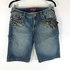 Baby Phat Womens Denim Shorts Carpenter Studded Vintage Y2k Stretch Size 9 New With Tags! Waist: 15" Hips: 19" Front Rise: 8.5" Inseam: 12.5" Comes From A Smoke Free Home. Feel Free To Ask Any Questions You May Have. Thanks For Looking! Y2k Denim Blue Jean Shorts, Y2k Mid-rise Medium Wash Jean Shorts, Y2k Medium Wash Mid-rise Jean Shorts, Y2k Medium Wash Short Length Jeans, Y2k Jean Shorts With Pockets, Y2k Style Medium Wash Jean Shorts, Womens Denim Shorts, Baby Phat Jeans, Pleated Jacket