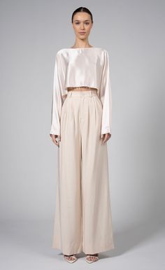 Emilia Blouse - Champagne Wide Leg Pant, Satin Top, Trending Today, High Waisted Pants, Satin Fabric, Wide Leg Pants, Maxi Skirt, Ready To Wear, Champagne