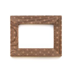 a wooden frame with an intricate pattern on the front and sides, against a white background