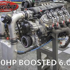 an engine is shown with the words shop boosted 6 0 on it's side