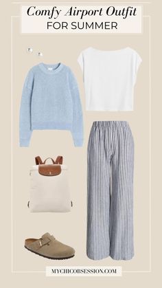 Comfy Airport Outfits to Elevate Your Summer Travel Wardrobe - MY CHIC OBSESSION Casual Sightseeing Outfit Summer, Travel Outfit Singapore, Petite Airport Outfit, Cool Summer Outfit Ideas, Airport Outfit Comfy Long Flight, Comfy Airport Outfit Summer, Natural Fashion Style, Kate Aesthetic, Long Haul Flight Outfit