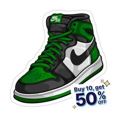 Decorate laptops, Hydro Flasks, cars and more with removable kiss-cut, vinyl decal stickers. Glossy, matte, and transparent options in various sizes. Super durable and water-resistant. AIR JORDAN 1 PINE GREEN FANART Casual White Vinyl Print Stickers, Air Jordan 1 Pine Green, Jordan 1 Pine Green, Buy Jordans, Green Sticker, Jordan 1 High Og, Pine Green, Jordan 1 High, Air Jordan 1