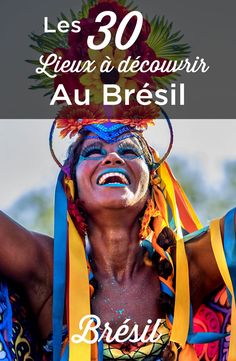 a woman with her face painted in bright colors and the words, les 30 jeurs d'accour au bresil