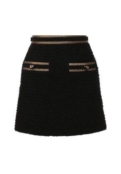 Gucci Metallic-trimmed Cotton-blend Tweed Mini Skirt - Runway Catalog Chic Party Bottoms By Gucci, Luxury Mini Skirt For Workwear, Chic Gucci Party Skirt, Elegant Tweed Mini Bottoms, Elegant Tweed Mini Skirt With Lining, Elegant Tweed Lined Mini Skirt, Chic Gucci Party Bottoms, Luxury Lined Mini Skirt, Fitted Black Tweed Mini Skirt