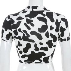 Women Tops Fashion Cow Pattern Top T-shirt Hollow Out Ladies Tops Sexy V Neck Crop Top Short Sleeve Womens Clothing Casual Shirt Trendy V-neck Crop Top For Club, White Crop Top For Club, White Casual Crop Top For Club, Graphic Print Tops For Club In Summer, Summer Graphic Print Crop Top For Club, Graphic Print Tops For Summer Clubbing, Summer Club Crop Top With Graphic Print, White Y2k Style Tops For Club, Fitted Graphic Print Top For Club