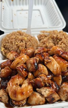 chicken wings and rice in a plastic container