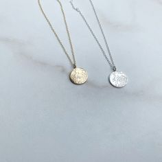 An incredible full moon is etched on either a brass or sterling silver pendant and hangs from a delicate chain. Chain available in sterling silver or 14k gold fill. This tiny moon pendant measures 12mm in diameter and has a little loop soldered on top. The pendant will move on the chain, but will not come off. This is the perfect little pendant to wear alone or layer up with other necklaces. Each pendant is unique and handmade, one at a time. Please allow for slight variations in your piece from Moon Pendant Gold, Full Moon Necklace, Moon Necklace Silver, Layered Necklaces Silver, Gold Moon, Gold Filled Ring, Delicate Chain, Silver Moon, Layering Necklace