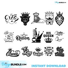 the logos for different font styles and designs are shown in this image, including crown, lion