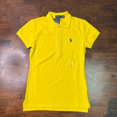 Sz Xs Yellow Polo Womens Shirt Fitted Yellow Polo Shirt For Summer, Fitted Yellow Polo Shirt For Spring, Fitted Classic Yellow Top, Classic Fitted Yellow Top, Yellow Polo Shirt Outfit Woman, Classic Yellow Fitted Top, Fitted Yellow Top With Polo Collar, Yellow Polo Collar Casual Top, Casual Yellow Cotton Polo Shirt