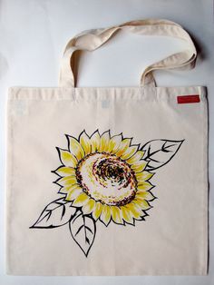 Sunflower Design Hand Painted Tote Bag by cheekyrosie on Etsy Hand Painted Summer Tote Bag, Hand Painted Tote Bag For Summer, Summer Flower-shaped Canvas Bag, Hand Painted Cotton Canvas Bag For Everyday Use, White Flower-shaped Canvas Bag For Summer, Hand Painted White Cotton Canvas Bag, Artistic Summer Canvas Tote Bag, Artistic Summer Canvas Bag For Everyday Use, Artistic White Bag For Summer