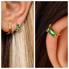 Emerald Cartilage everyday earrings. A perfect gift for birthdays, anniversaries, bridesmaids, graduations, friendships and sisters. PLEASE NOTE: These hoops are Teeny Tiny! Please check the measurement using our sizing guide to ensure a proper fit. * Made with thick 18k gold plated on 925 Sterling Silver * Inner Hoop Diameter: 6 mm / 18G * Hypoallergenic & Suitable for Everyday Wear Options * "Single 1 Earring" - refers to 1 individual earring * "Pair 2 Earrings" - refers to 2 earrings * Inner Trendy Huggie Piercings Gift, Trendy Huggie Piercings For Gifts, Trendy Huggie Ear Cuff As A Gift, Trendy Huggie Ear Cuff Gift, Trendy Single Cartilage Earring For Gift, Trendy Single Cartilage Earring As Gift, Adjustable Green Cartilage Earrings As Gift, Adjustable Huggie Piercings As Gift, Dainty Stackable Cartilage Earrings For Gift