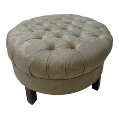 Lovely vintage round tufted ottoman or footstool. Thickly padded and tightly upholstered in a light gold and silver with fabric buttons    DIMENSIONS 28"w 28"d 15"h Tufted Round Ottoman, Round Tufted Ottoman, Tufted Ottoman, Fabric Buttons, Round Ottoman, Ottoman Footstool, Hollywood Regency, Vintage French, Gold And Silver