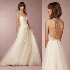 the back of a wedding dress with straps