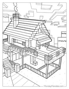 a drawing of a house in the style of minecraft