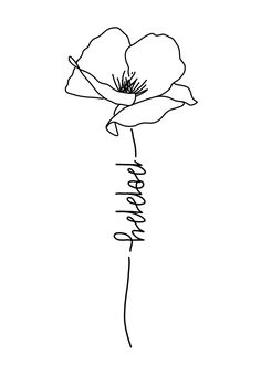 a black and white drawing of a flower with the word love written in cursive writing