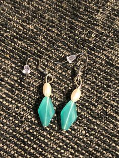 Teal beaded earrings Elegant Beaded Drop Earrings With French Hook, Elegant Green Beaded Teardrop Earrings, Beaded Pearl Teardrop Earrings, Pearl Dangle Earrings With French Hook, Elegant Beaded Earrings With French Hook As Gift, Silver Fish, Style Earrings, Fish Hook, White Pearl