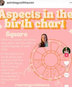 a pink poster with the words aspects in the birth chart