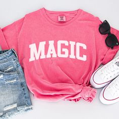 MAGIC Shirt Princess Trendy Tee Comfort Colors Kingdom - Etsy Ross Chastain, College Font, Varsity Letters, Epcot Shirts, Junior Shirts, Varsity Letter, Ribbon Shirt, Nascar Cup, Trendy Tee