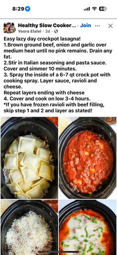 the recipe for slow cooker lasagna is shown