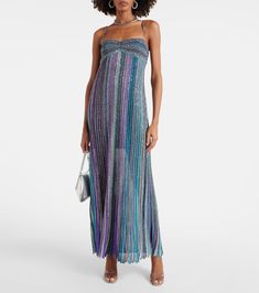 Striped sequined lamé maxi dress in multicoloured - Missoni | Mytheresa Summer Party Dress In Lurex, Summer Party Lurex Dress, Party Season Shimmer Dresses In Lurex, Party Season Shimmer Lurex Dress, Glamorous Shimmer Lurex Dress, Multicolor Maxi Dress For Evening Parties, Summer Party Metallic Maxi Dress, Metallic Maxi Dress For Summer Party, Metallic Maxi Dress For Summer Evening