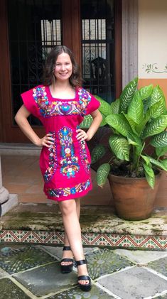 Mexican dress with beautiful floral embroidery in bright colors that will make you look spectacular at any event. Each dress has a unique embroidery so colors may vary. Mexican textile art has centuries of history and creativity throughout the country. Mexico is recognized as one of the leading countries with a beautiful artistic production in the textile world, miraculous hands of talented artisans from different states of the country create stunning embroidery clothing, and various items. #Oax Traditional Multicolor Fiesta Dress, Traditional Multicolor Dress For Fiesta, Multicolor Folk Style Dress For Fiesta, Multicolor Folk Dress For Fiesta, Folk Style Multicolor Dress For Fiesta, Folk Style Multicolor Embroidery Dress For Fiesta, Fiesta Floral Embroidered Dress, Traditional Dress With Multicolor Embroidery For Fiesta, Traditional Floral Embroidered Fiesta Dresses