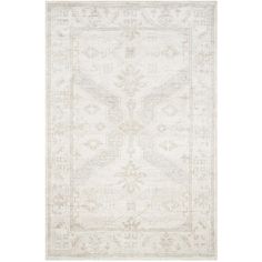 a white rug with an intricate design on the front and back side, in neutral tones