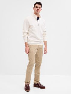 GapFlex Essential Khakis in Slim Fit with Washwell | Gap Factory Stretch Cotton Pants With Zip Fly, Versatile Cotton Jeans With Elastic Waistband, Stretch Cotton Bottoms With Zip Fly, Polo Rugby Shirt, Dungaree Jeans, Twill Weave, Chino Trousers, Denim Coat Jacket, Loungewear Shorts