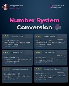 Number system conversion in Python Python Notes, Decimal To Binary, Code Python, Coding In Python, Python Coding, Learn Python