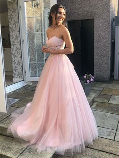 Lace Prom Dresses Tulle Pink Sweetheart Strapless Ball Gown Elegant Strapless Women Graduation Pink Formal Gown, Prom Dress Pink, Lace Long Prom Dress, Robes D'occasion, Prom Dresses Long Pink, Pink Evening Dress, A Line Evening Dress, Sweetheart Prom Dress, Lace Formal Dress