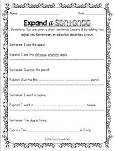 an esl sentence worksheet for students to use in their writing and speaking skills