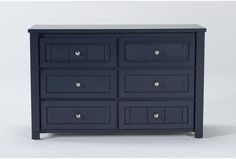 a black dresser with six drawers on one side and two doors on the other end