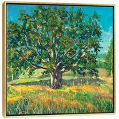 a painting of a tree in the middle of a field