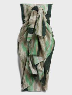 Printed Cotton Sarong | Banana Republic Green Wrap Sarong For The Beach, Elegant Summer Beach Scarves, Elegant Green Scarves For Summer, Elegant Green Summer Scarves, Green Spring Beach Cover-up Sarong, Silk Sarong For Beach Spring Season, Green Bohemian Wrap Sarong, Bohemian Scarves For Summer Beach Cover-up, Chic Scarves For Beach In Spring