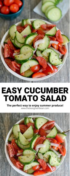 two bowls filled with cucumber and tomato salad