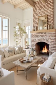 a living room filled with furniture and a fire place in the middle of a room