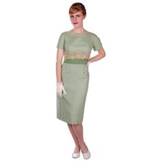 1950s Green Short-sleeved Dress, 1950s Style Green Short Sleeve Dress, 1950s Green Short Sleeve Dress, Vintage Fits, Green Tones, Seafoam Green, Day Dress, Vintage Dress, Vintage Linens