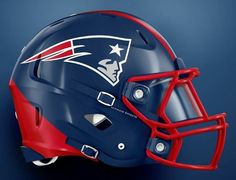 a new england football helmet on a blue background