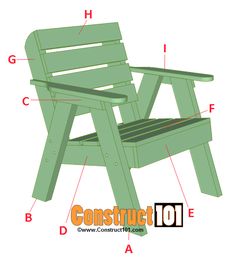 a green wooden chair with measurements on it